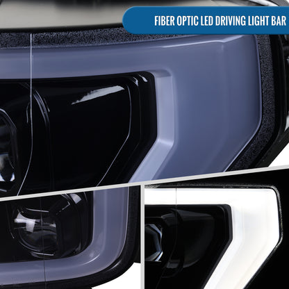 2015-2017 Ford F150 Full LED Beam Quad Projector Headlights Assembly Pair | Black Smoke
