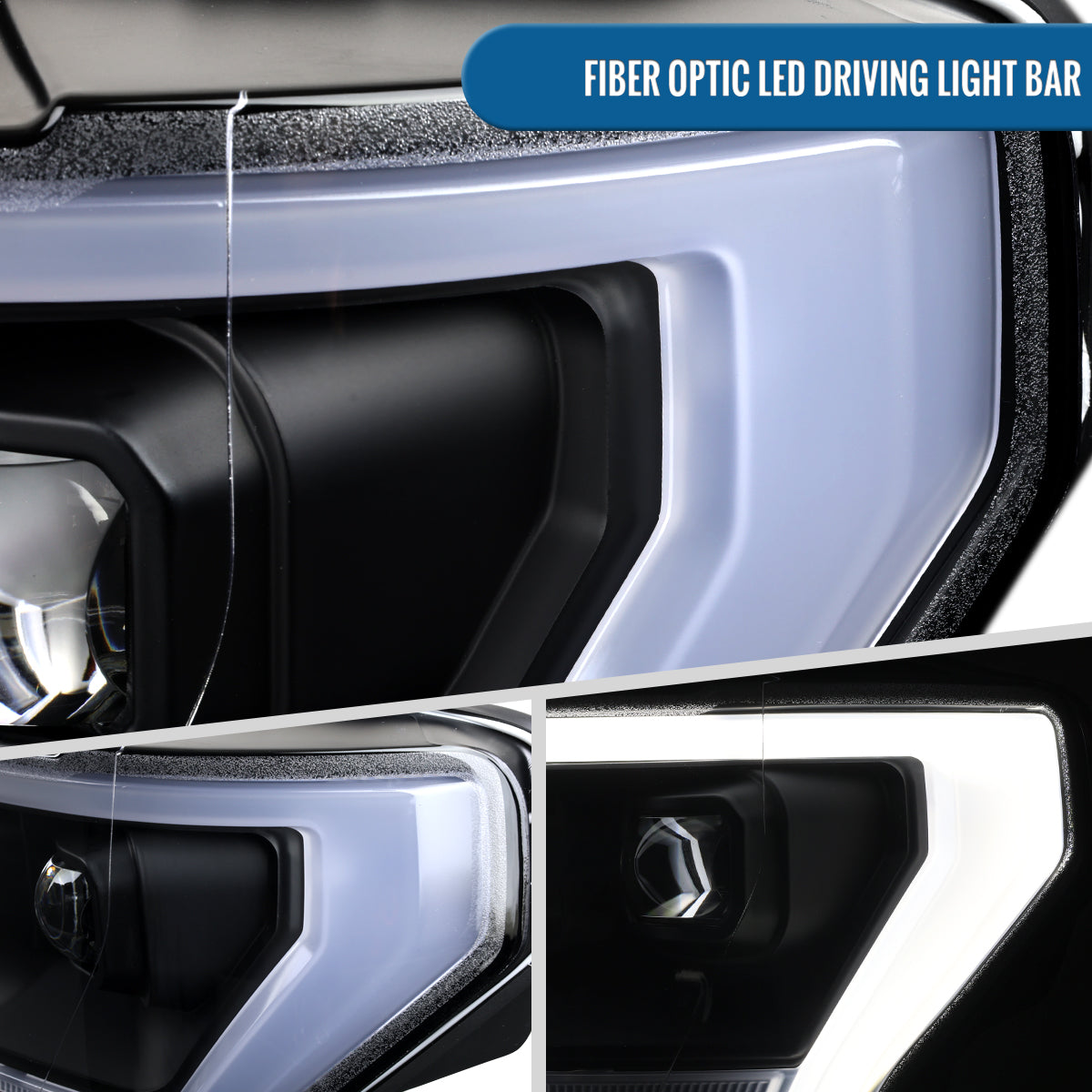 2015-2017 Ford F150 Full LED Beam Quad Projector Headlights Assembly Pair | Black