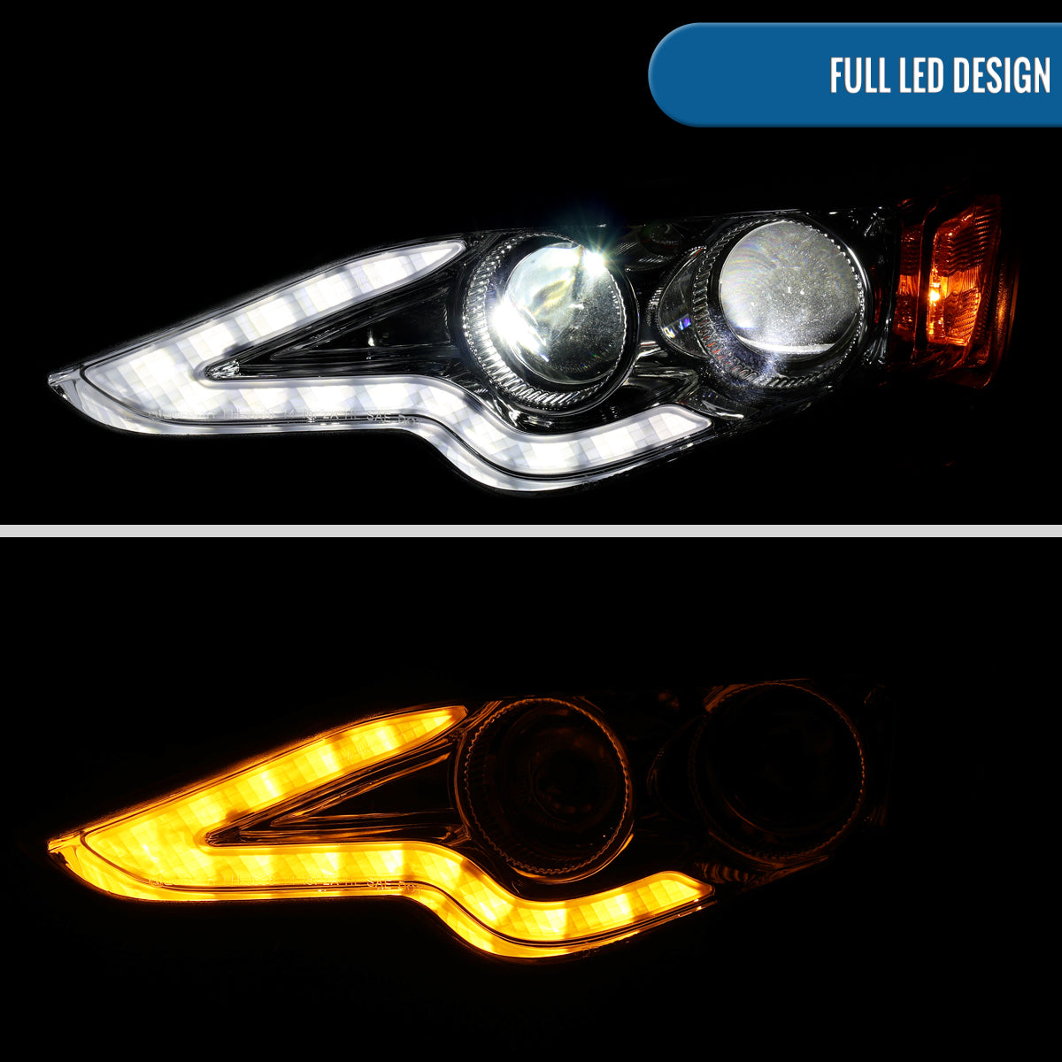 Ronnin - Fits 2014-2016 Lexus IS250 IS350 Upgraded Replacement Full LED Dual Projector Headlights Switchback Turn Signals Assembly Pair | Chrome