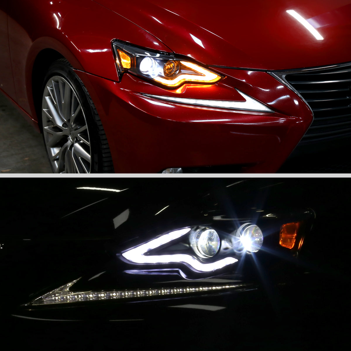 Ronnin - Fits 2014-2016 Lexus IS250 IS350 Upgraded Replacement Full LED Dual Projector Headlights Switchback Turn Signals Assembly Pair | Black
