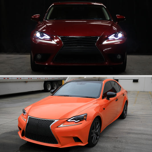 2014-2016 Lexus IS250 IS350 Upgraded Replacement Full LED Dual Projector Headlights Switchback Turn Signals Assembly Pair | Black