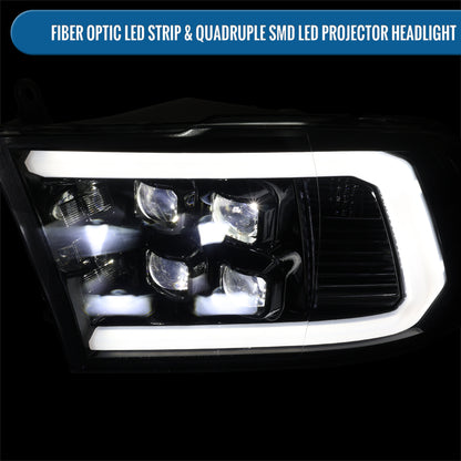 Ronnin - Compatible con Ram 1500 Classic 2019-2024, Ram 1500 2500 3500 2009-2018 | Faros delanteros con proyector cuádruple de haz LED brillante de repuesto, par | Ahumado negro