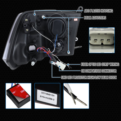 Ronnin - Fits 2009-2018 Ram 1500 2500 3500 2019-2024 Ram 1500 Classic Bright LED Beam Quad Projector Headlights Replacement Assembly Pair | Black