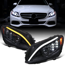 Ronnin - Fits 2015-2018 Mercedes-Benz C-Class W205 Upgraded Full LED Halogen Projector Headlights Switchback Sequential Turn Signals Assembly Pair | Black Smoke