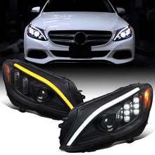 Ronnin - Fits 2015-2018 Mercedes-Benz C-Class W205 Upgraded Full LED Halogen Projector Headlights Switchback Sequential Turn Signals Assembly Pair | Black