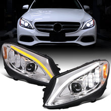 Ronnin - Fits 2015-2018 Mercedes-Benz C-Class W205 Upgraded Full LED Halogen Projector Headlights Switchback Sequential Turn Signals Assembly Pair | Chrome