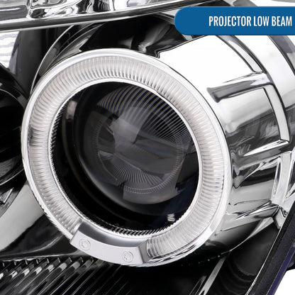 Ronnin - Fits 2003-2005 Nissan 350Z Upgraded Replacement LED Dual Halo Rims Running Lights Halogen Projector Headlights Assembly Pair | Chrome