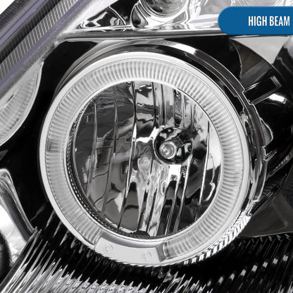 Ronnin - Fits 2003-2005 Nissan 350Z Upgraded Replacement LED Dual Halo Rims Running Lights Halogen Projector Headlights Assembly Pair | Chrome