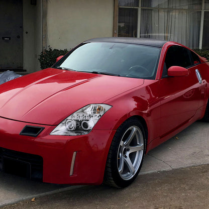 Ronnin - Fits 2003-2005 Nissan 350Z Upgraded Replacement LED Dual Halo Rims Running Lights Halogen Projector Headlights Assembly Pair | Chrome