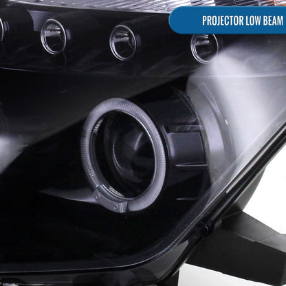 Ronnin - Fits 2003-2005 Nissan 350Z Upgraded Replacement LED Dual Halo Rims Running Lights Halogen Projector Headlights Assembly Pair | Black Smoke