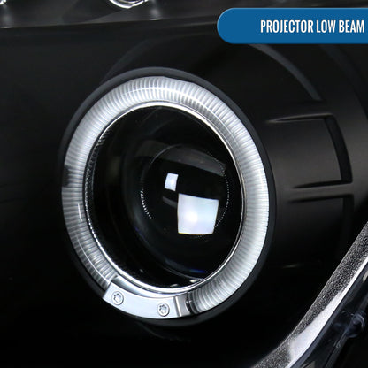 Ronnin - Fits 2003-2005 Nissan 350Z Upgraded Replacement LED Dual Halo Rims Running Lights Halogen Projector Headlights Assembly Pair | Black