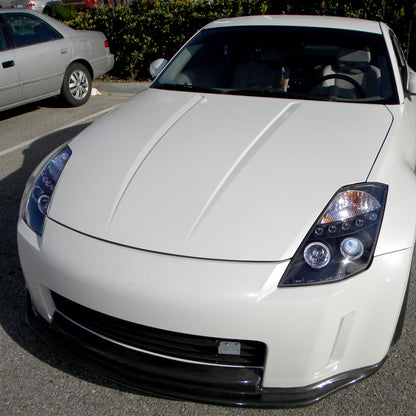 Ronnin - Fits 2003-2005 Nissan 350Z Upgraded Replacement LED Dual Halo Rims Running Lights Halogen Projector Headlights Assembly Pair | Black