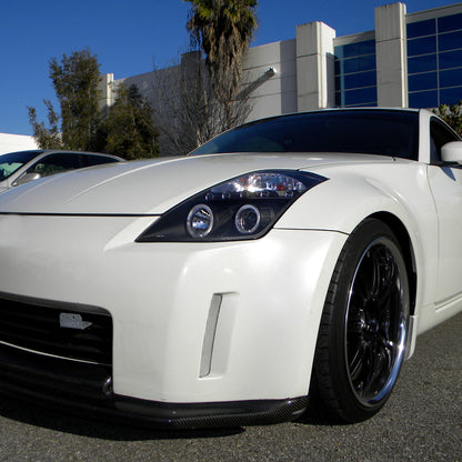 Ronnin - Fits 2003-2005 Nissan 350Z Upgraded Replacement LED Dual Halo Rims Running Lights Halogen Projector Headlights Assembly Pair | Black