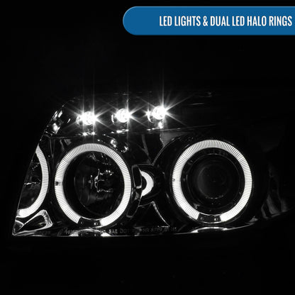 Ronnin - Faros delanteros con proyector LED de doble aro mejorados para Toyota 4Runner 2003-2005, par | Cromo