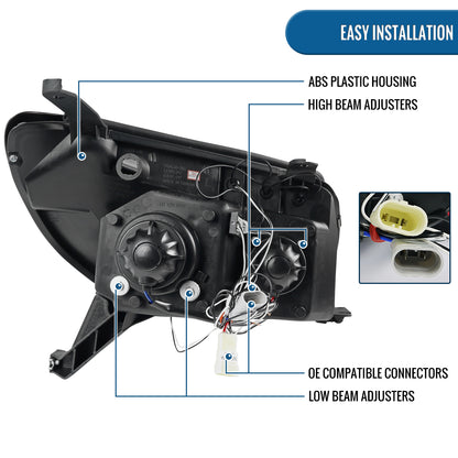 Ronnin - Faros delanteros con proyector LED de doble aro mejorados para Toyota 4Runner 2003-2005, par | Cromo
