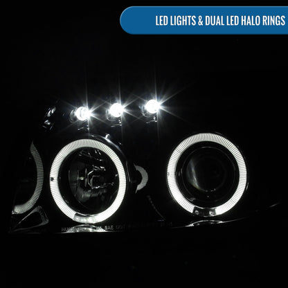 Ronnin - Faros delanteros con proyector LED de doble aro y montaje mejorado para Toyota 4Runner 2003-2005, par | Negro brillante