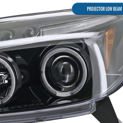 Ronnin - Faros delanteros con proyector LED de doble aro y montaje mejorado para Toyota 4Runner 2003-2005, par | Negro brillante