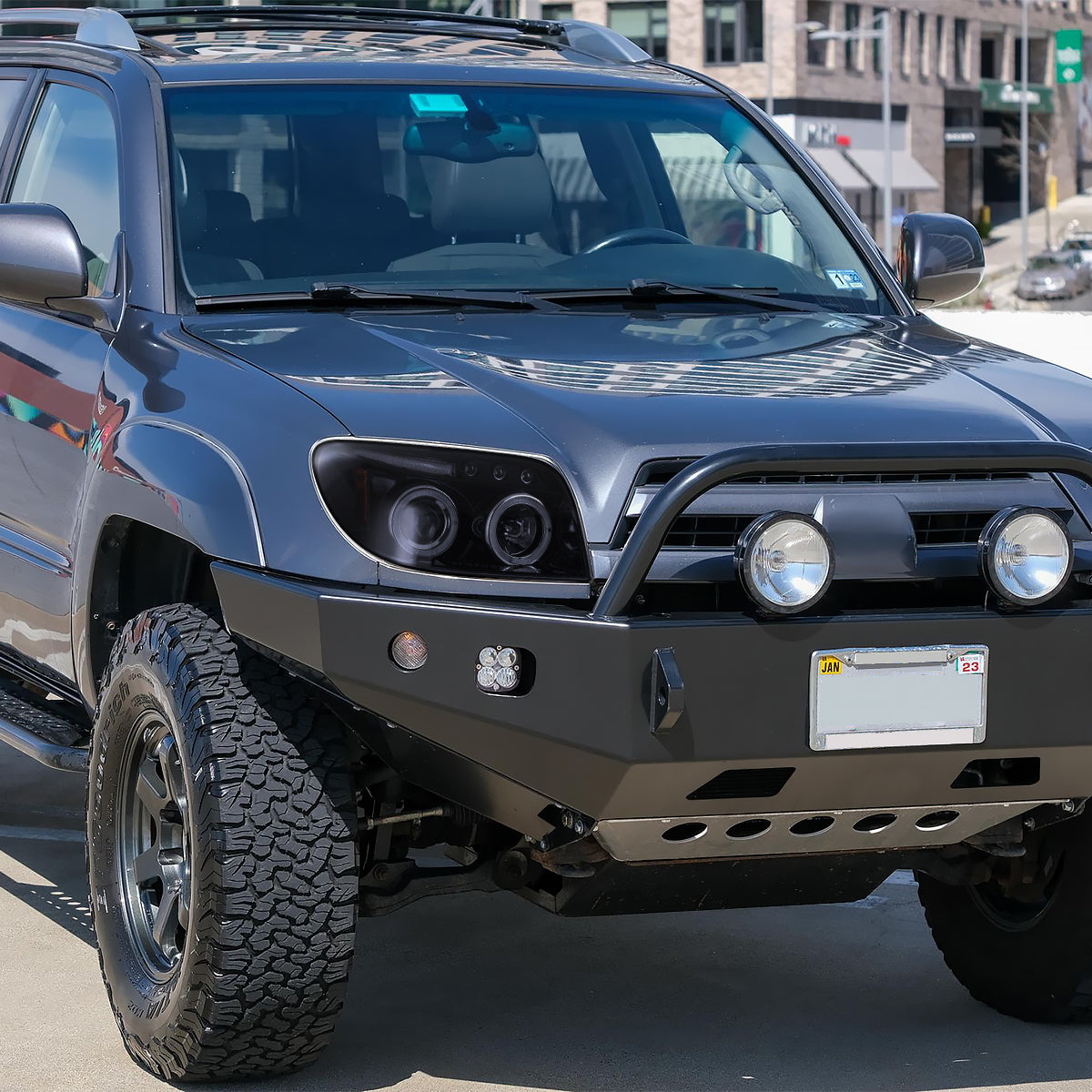Ronnin - Faros delanteros con proyector LED de doble aro y montaje mejorado para Toyota 4Runner 2003-2005 | Par ahumado negro