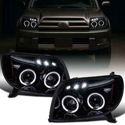 Ronnin - Faros delanteros con proyector LED de doble aro y montaje mejorado para Toyota 4Runner 2003-2005 | Par ahumado negro