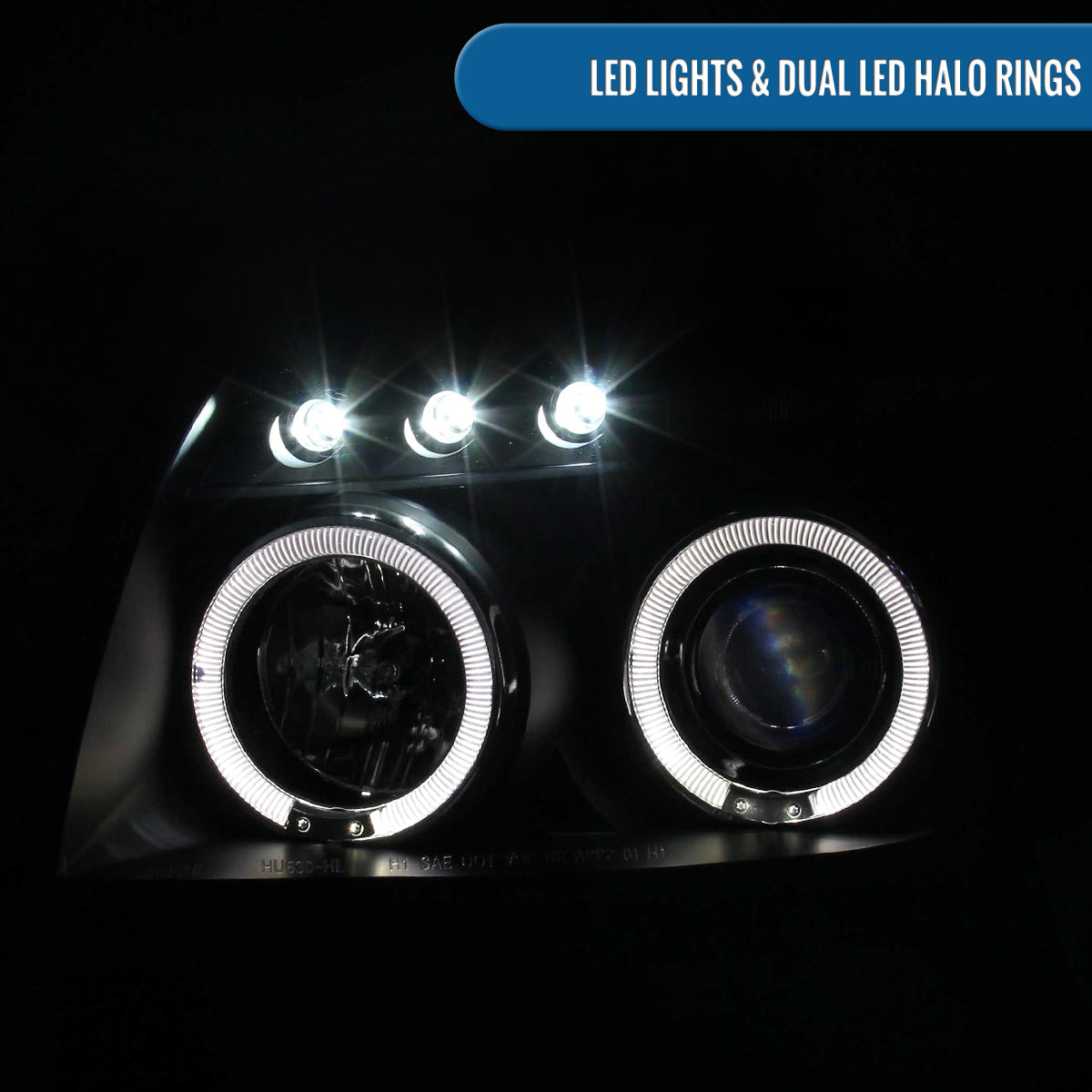 Ronnin - Faros delanteros con proyector LED de doble aro mejorados para Toyota 4Runner 2003-2005 (par) | Negro