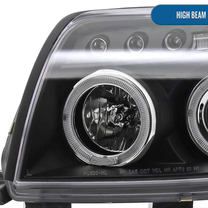 Ronnin - Faros delanteros con proyector LED de doble aro mejorados para Toyota 4Runner 2003-2005 (par) | Negro
