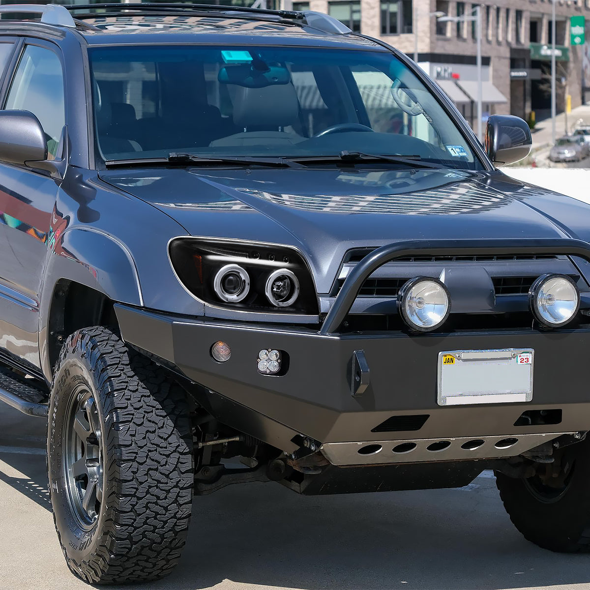Ronnin - Faros delanteros con proyector LED de doble aro mejorados para Toyota 4Runner 2003-2005 (par) | Negro