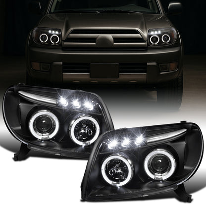 Ronnin - Faros delanteros con proyector LED de doble aro mejorados para Toyota 4Runner 2003-2005 (par) | Negro