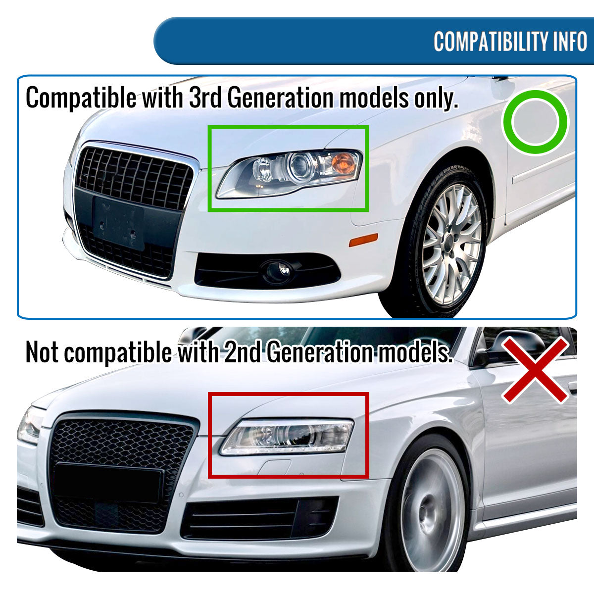 Ronnin - Se adapta a Audi A4 2006-2008 Tubo LED Luces de circulación diurna Mejora Reemplazo Halógeno Proyector Faros Conjunto Par | Cromado