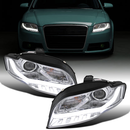 Ronnin - Se adapta a Audi A4 2006-2008 Tubo LED Luces de circulación diurna Mejora Reemplazo Halógeno Proyector Faros Conjunto Par | Cromado