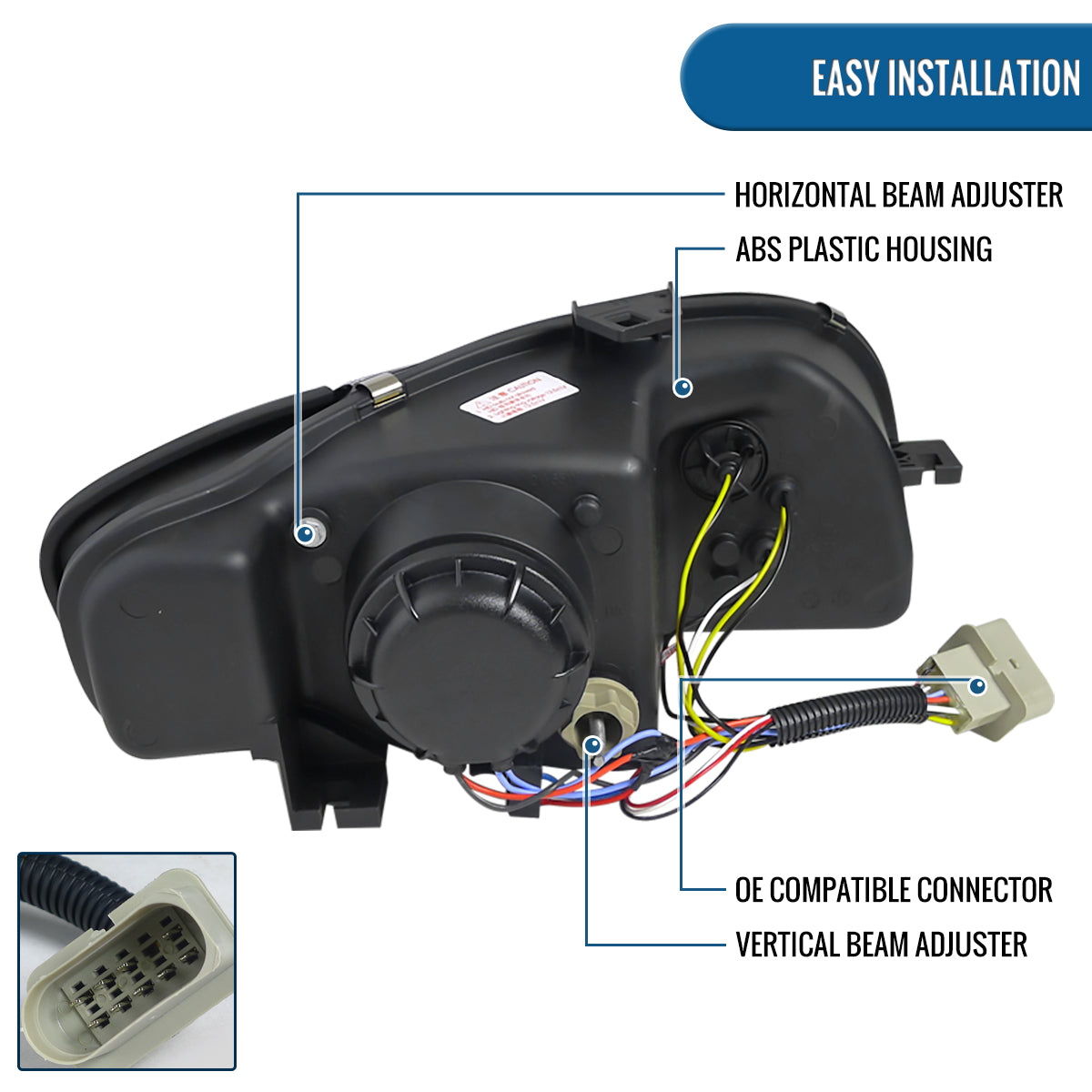 Ronnin - Compatible con Audi A4 2006-2008 Actualización de luces LED diurnas de repuesto Conjunto de faros delanteros halógenos con proyector | Negro