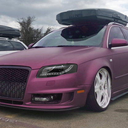 Ronnin - Compatible con Audi A4 2006-2008 Actualización de luces LED diurnas de repuesto Conjunto de faros delanteros halógenos con proyector | Negro