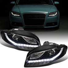 Ronnin - Compatible con Audi A4 2006-2008 Actualización de luces LED diurnas de repuesto Conjunto de faros delanteros halógenos con proyector | Negro