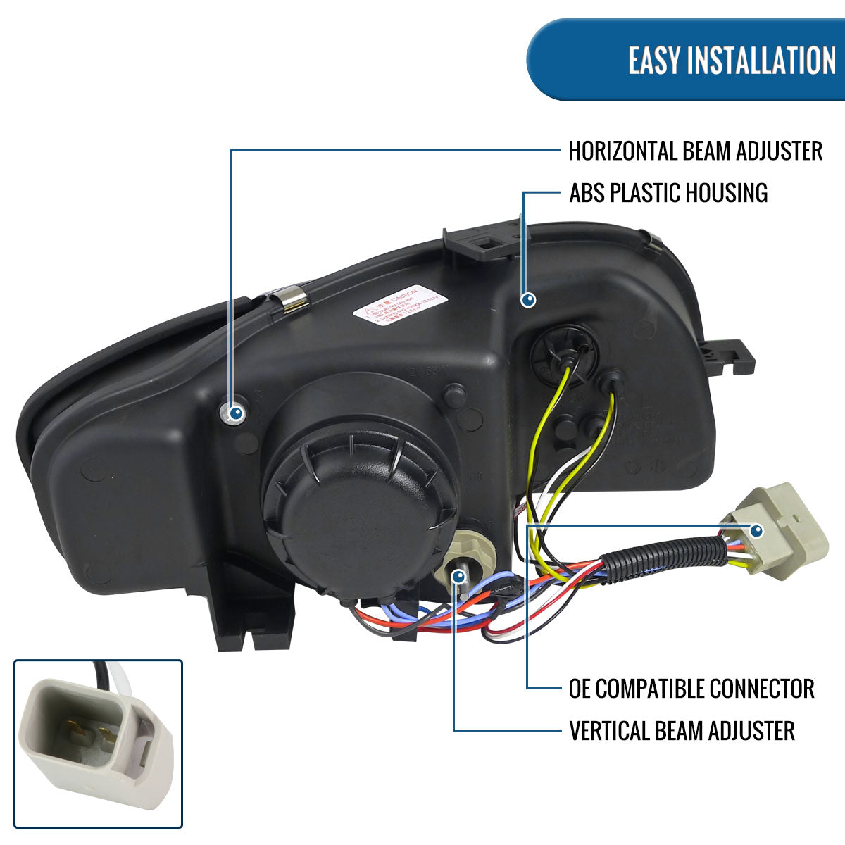 Ronnin - Se adapta a Audi A4 2006-2008 Tubo LED Luces de circulación diurna Mejora de reemplazo Par de faros proyectores halógenos | Negro