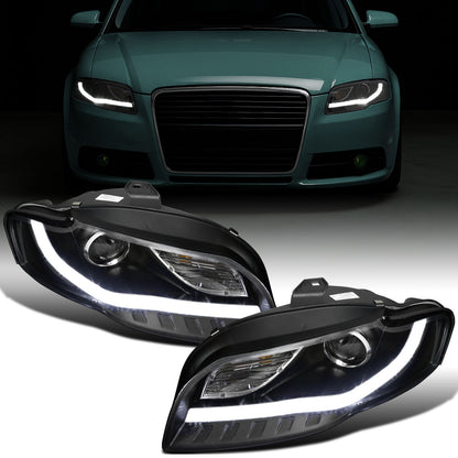 Ronnin - Se adapta a Audi A4 2006-2008 Tubo LED Luces de circulación diurna Mejora de reemplazo Par de faros proyectores halógenos | Negro