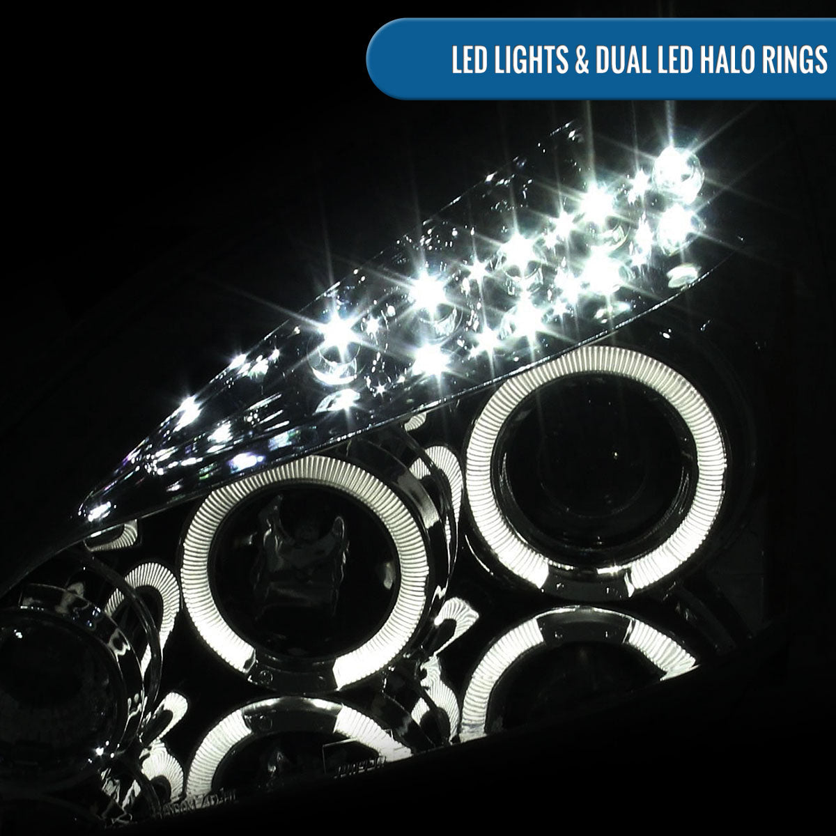 Ronnin - Fits 2003-2007 Honda Accord 2Dr Coupe 4Dr Sedan LED Dual Halo Rims Running Lights Projector Headlights Assembly Pair | Chrome