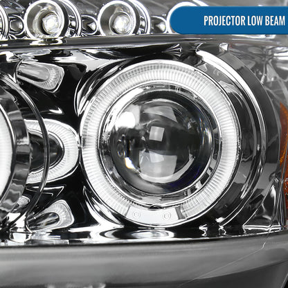 Ronnin - Fits 2003-2007 Honda Accord 2Dr Coupe 4Dr Sedan LED Dual Halo Rims Running Lights Projector Headlights Assembly Pair | Chrome