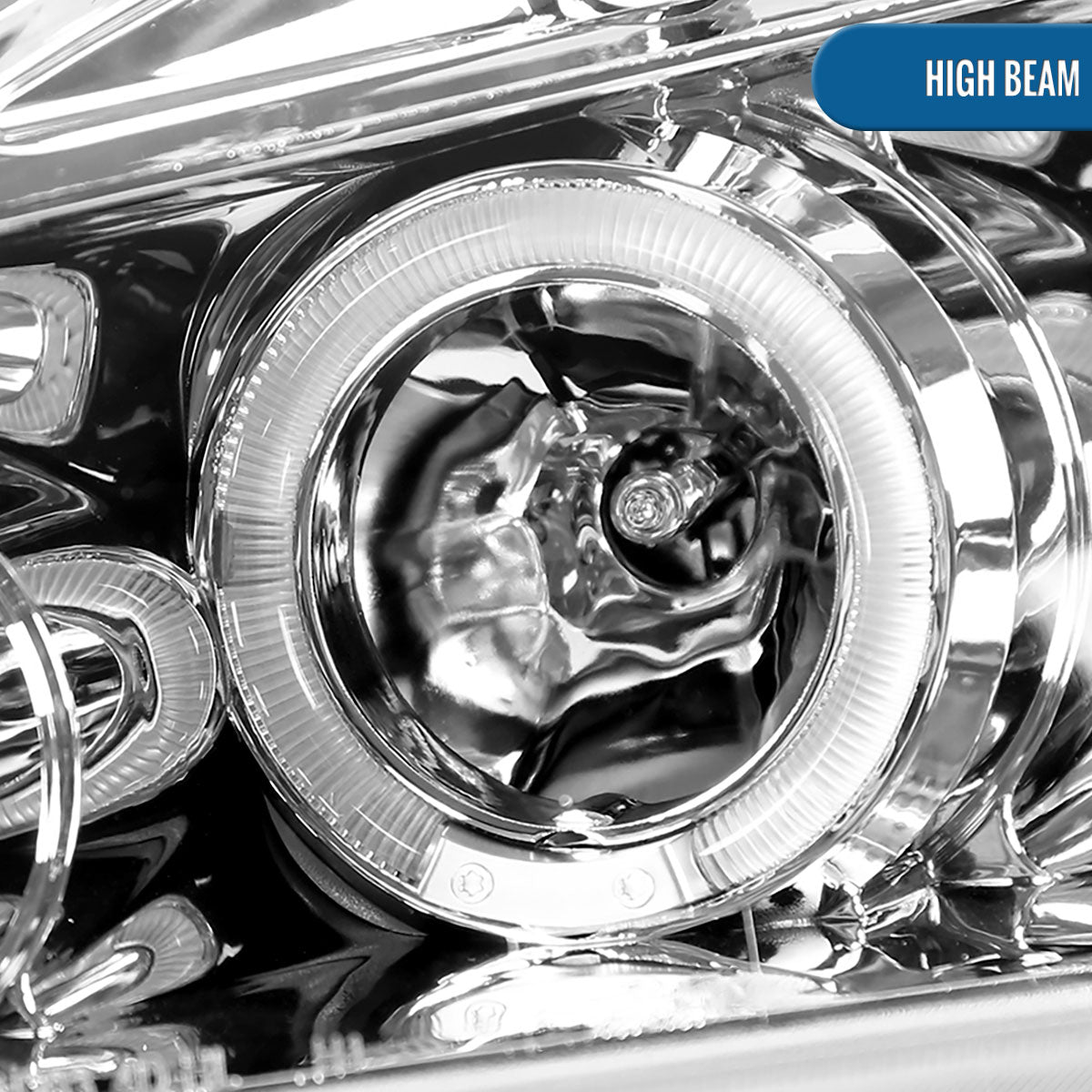 Ronnin - Fits 2003-2007 Honda Accord 2Dr Coupe 4Dr Sedan LED Dual Halo Rims Running Lights Projector Headlights Assembly Pair | Chrome