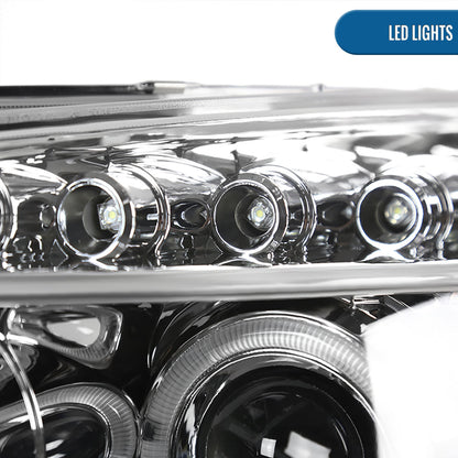 Ronnin - Fits 2003-2007 Honda Accord 2Dr Coupe 4Dr Sedan LED Dual Halo Rims Running Lights Projector Headlights Assembly Pair | Chrome