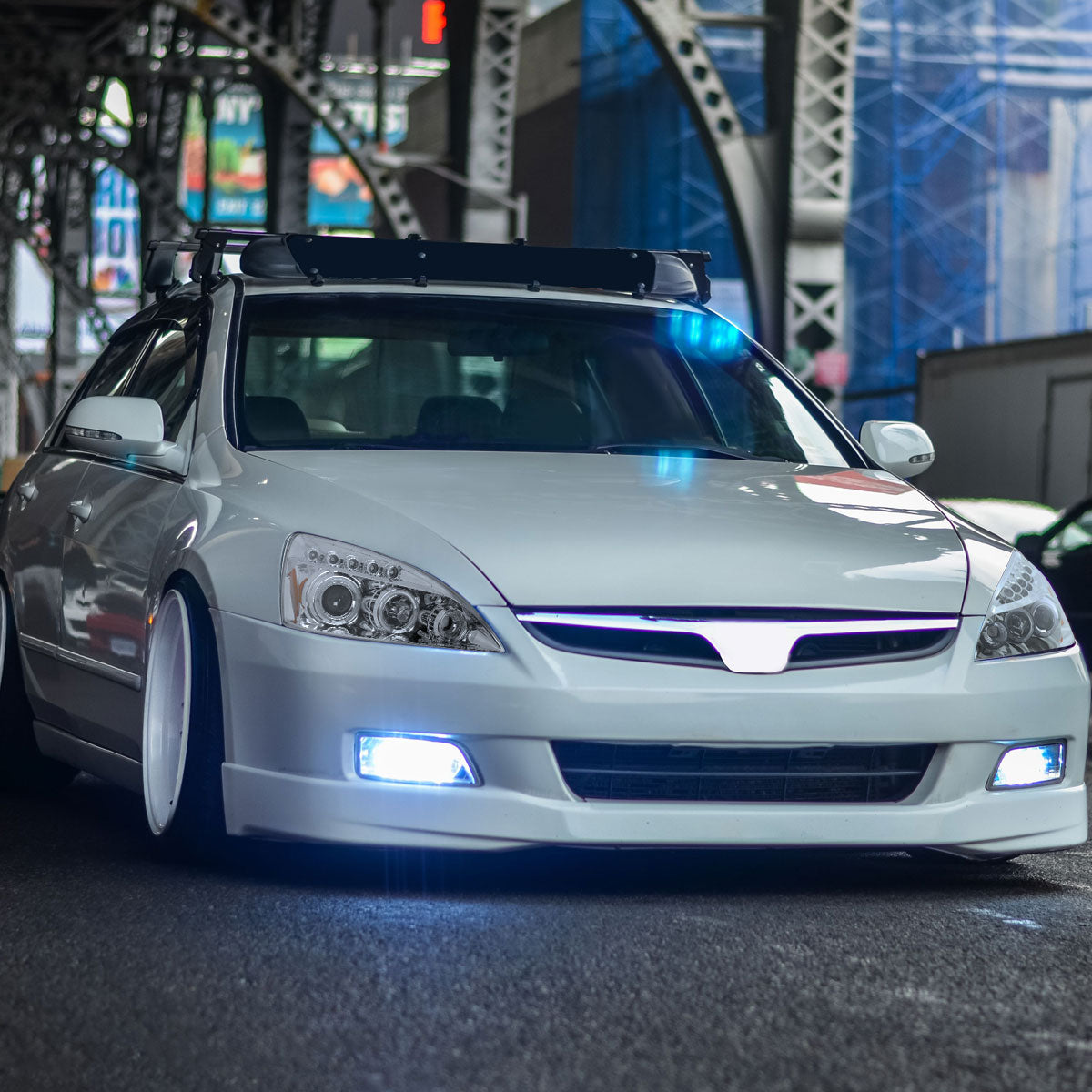 Ronnin - Fits 2003-2007 Honda Accord 2Dr Coupe 4Dr Sedan LED Dual Halo Rims Running Lights Projector Headlights Assembly Pair | Chrome