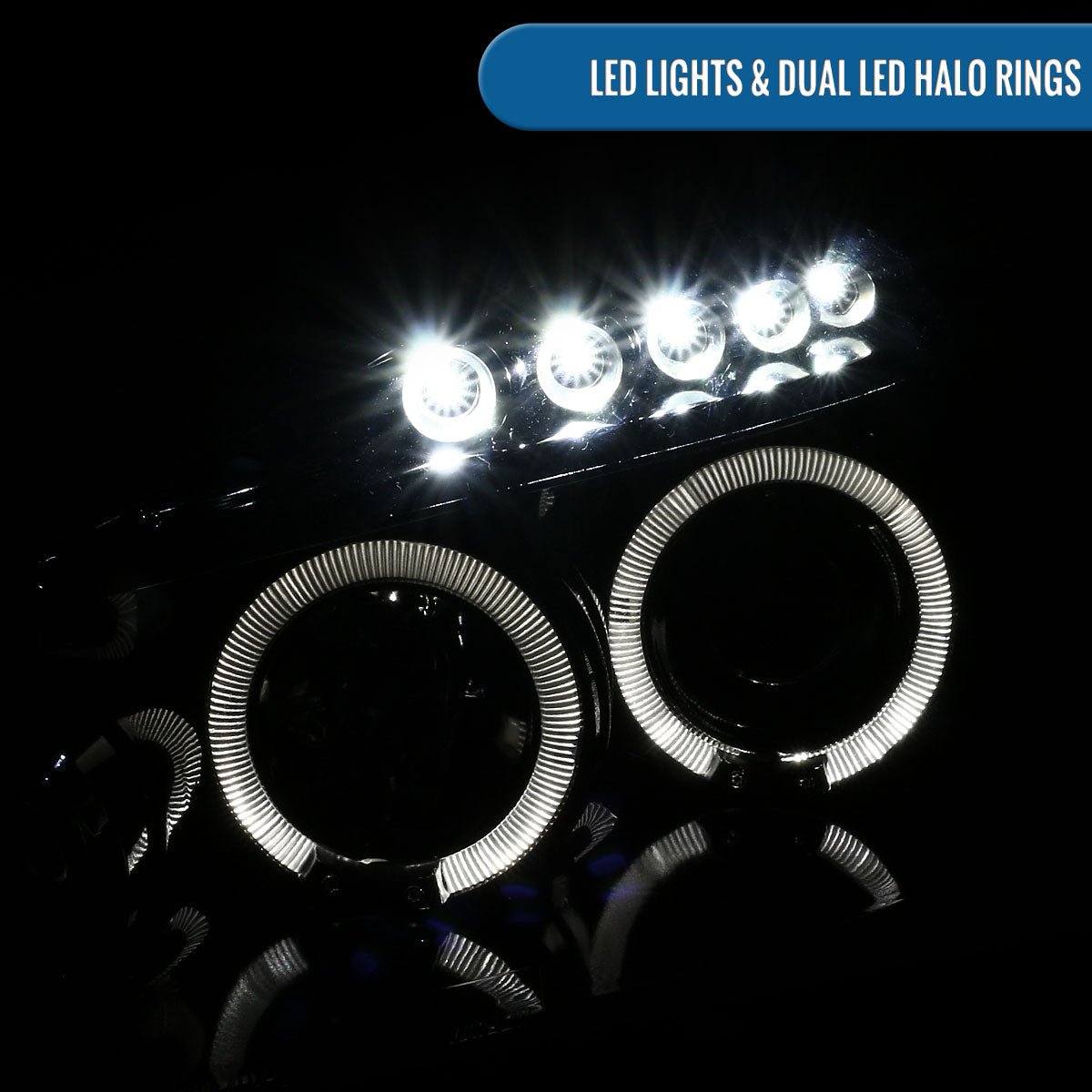 Ronnin - Fits 2003-2007 Honda Accord 2Dr Coupe 4Dr Sedan LED Dual Halo Rims Running Lights Projector Headlights Assembly Pair | Black Smoke