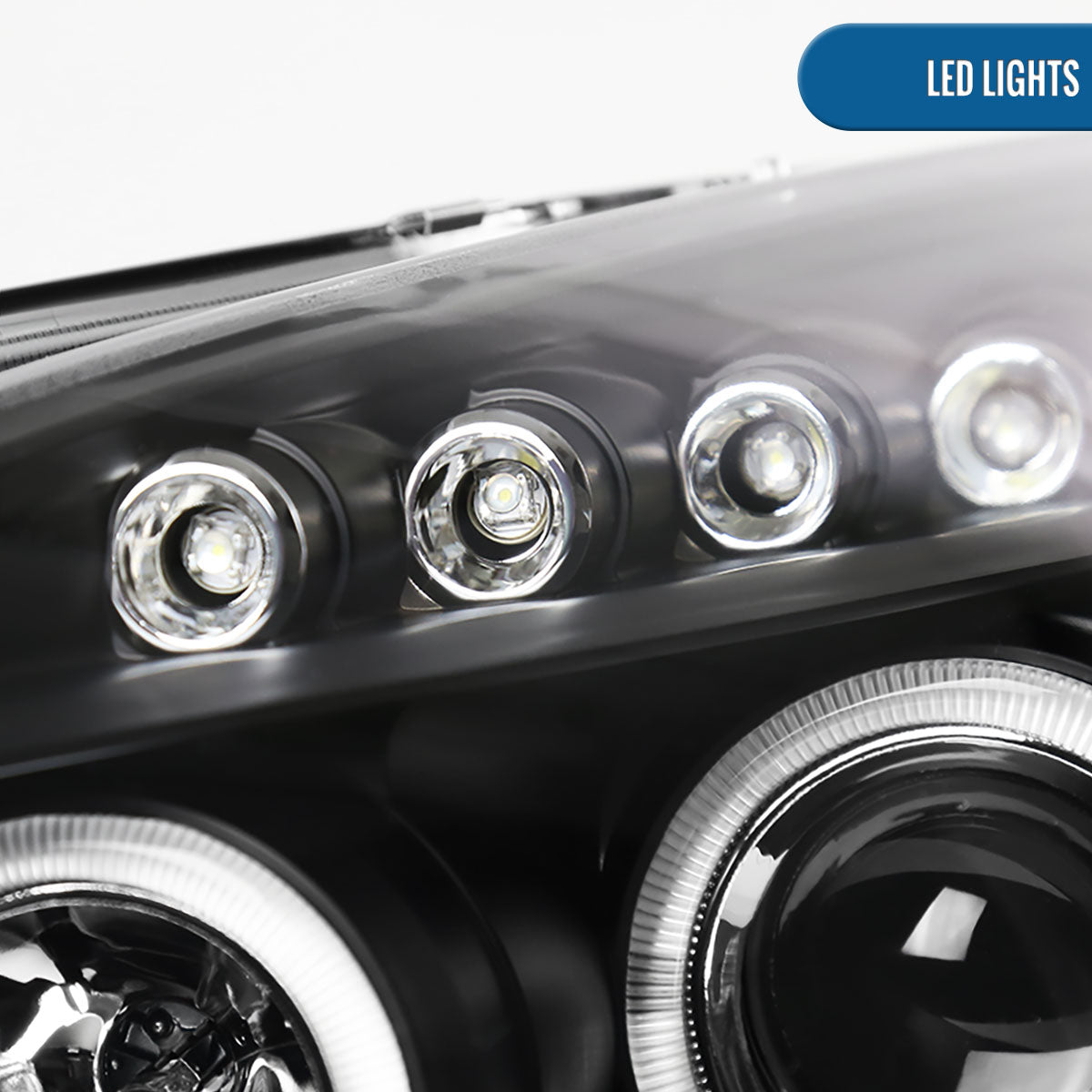 Ronnin - Fits 2003-2007 Honda Accord 2Dr Coupe 4Dr Sedan LED Dual Halo Rims Running Lights Projector Headlights Assembly Pair | Black