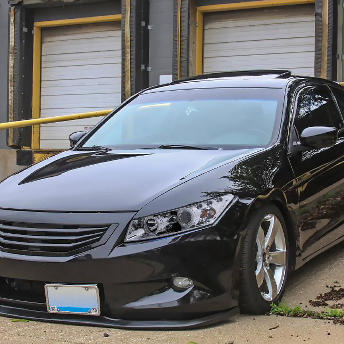 Ronnin - Fits 2008-2012 Honda Accord 2Dr Coupe LED Dual Halo Rims Running Lights Projector Headlights Assembly Pair | Chrome