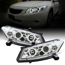 Ronnin - Fits 2008-2012 Honda Accord 2Dr Coupe LED Dual Halo Rims Running Lights Projector Headlights Assembly Pair | Chrome