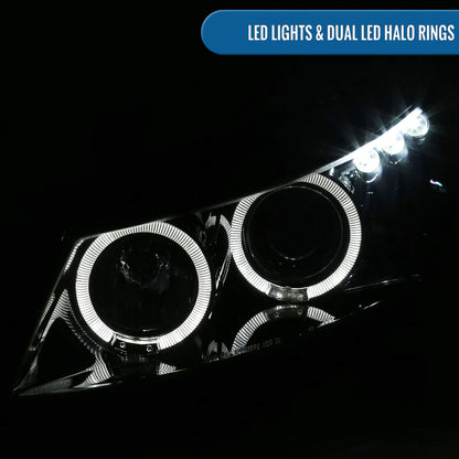 Ronnin - Fits 2008-2012 Honda Accord 2Dr Coupe LED Dual Halo Rims Running Lights Projector Headlights Assembly Pair | Black Smoke