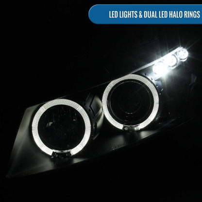 Ronnin - Fits 2008-2012 Honda Accord 2Dr Coupe LED Dual Halo Rims Running Lights Projector Headlights Assembly Pair | Black