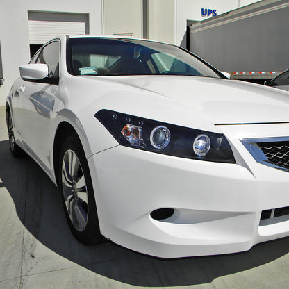 Ronnin - Fits 2008-2012 Honda Accord 2Dr Coupe LED Dual Halo Rims Running Lights Projector Headlights Assembly Pair | Black