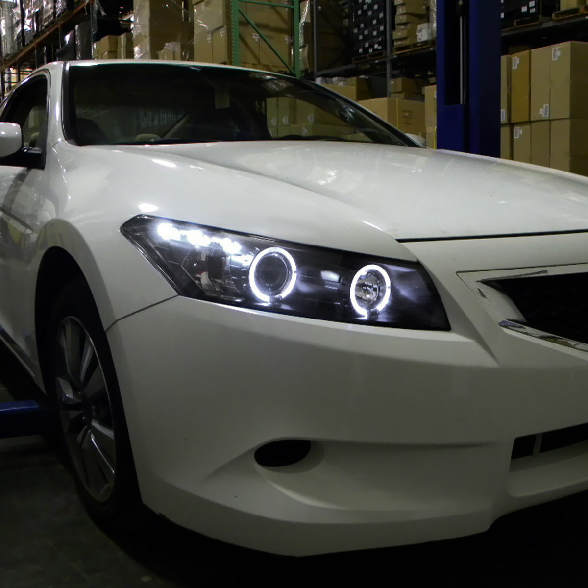 Ronnin - Fits 2008-2012 Honda Accord 2Dr Coupe LED Dual Halo Rims Running Lights Projector Headlights Assembly Pair | Black