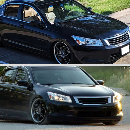 Ronnin - Fits 2008-2012 Honda Accord 4Dr Sedan Projector Headlights Integrated Bright LED Strip Running Lights and Turn Signal Assembly Pair | Chrome