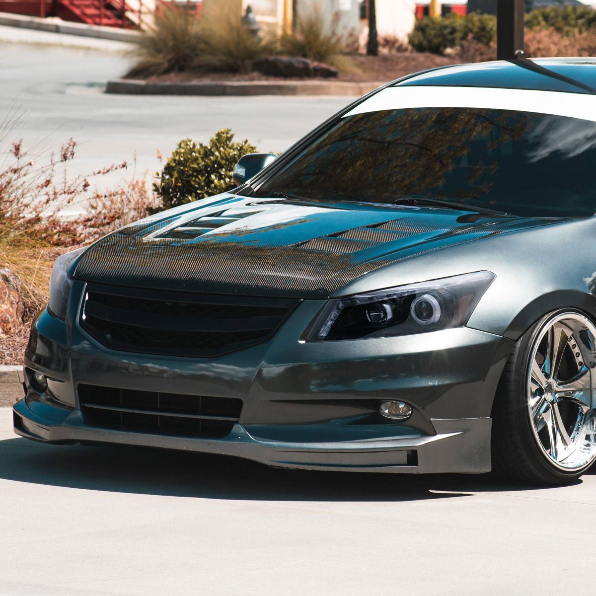 Ronnin - Fits 2008-2012 Honda Accord 4Dr Sedan Projector Headlights Integrated Bright LED Strip Running Lights and Turn Signal Assembly Pair | Black Smoke