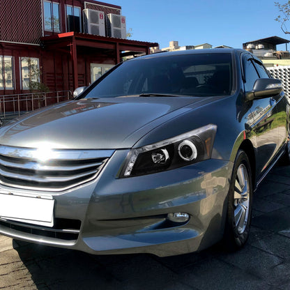 Ronnin - Fits 2008-2012 Honda Accord 4Dr Sedan Projector Headlights Integrated Bright LED Strip Running Lights and Turn Signal Assembly Pair | Black